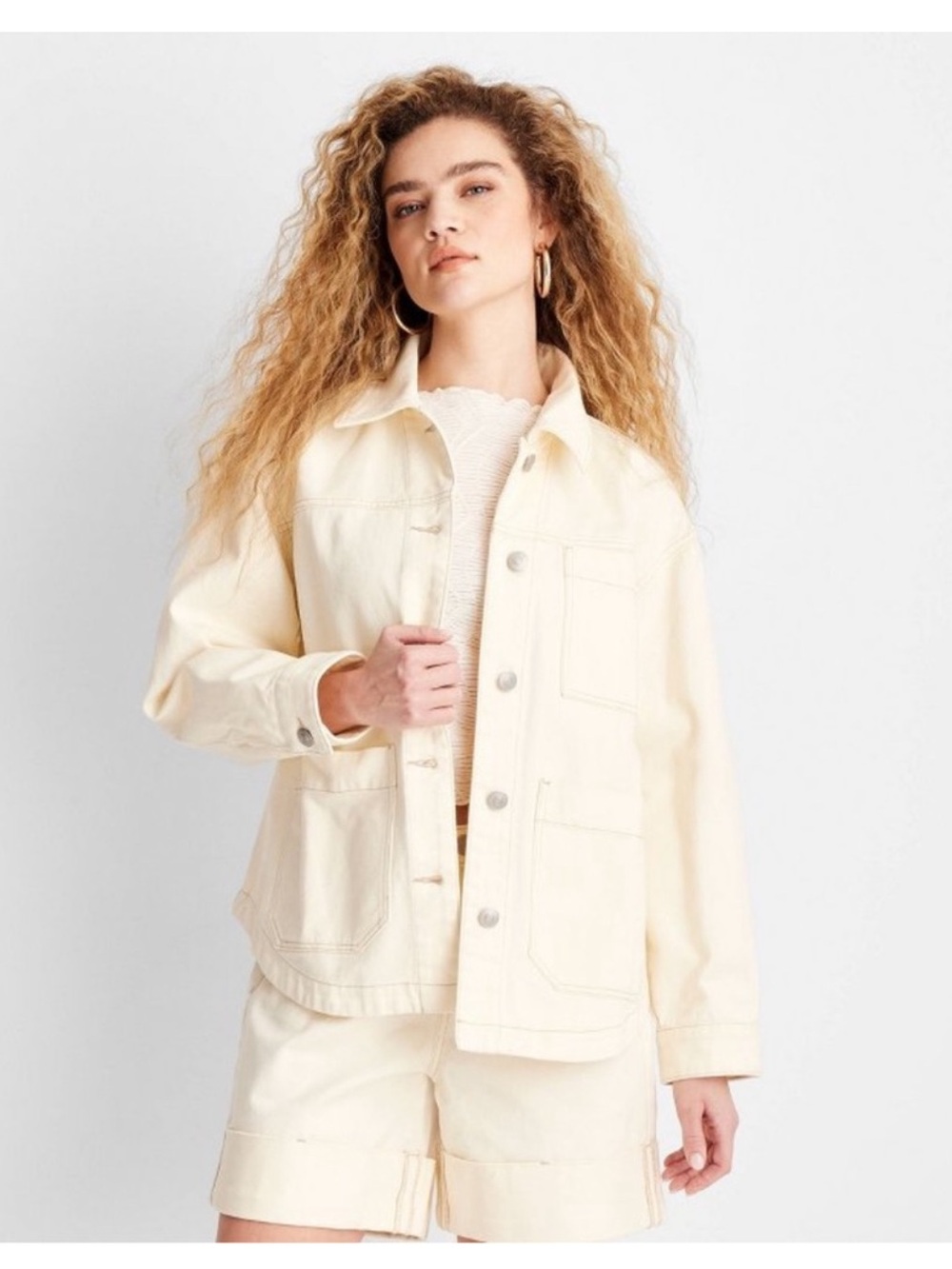 Future Collective NWT Cream Oversized Barn Denim Jacket - Large